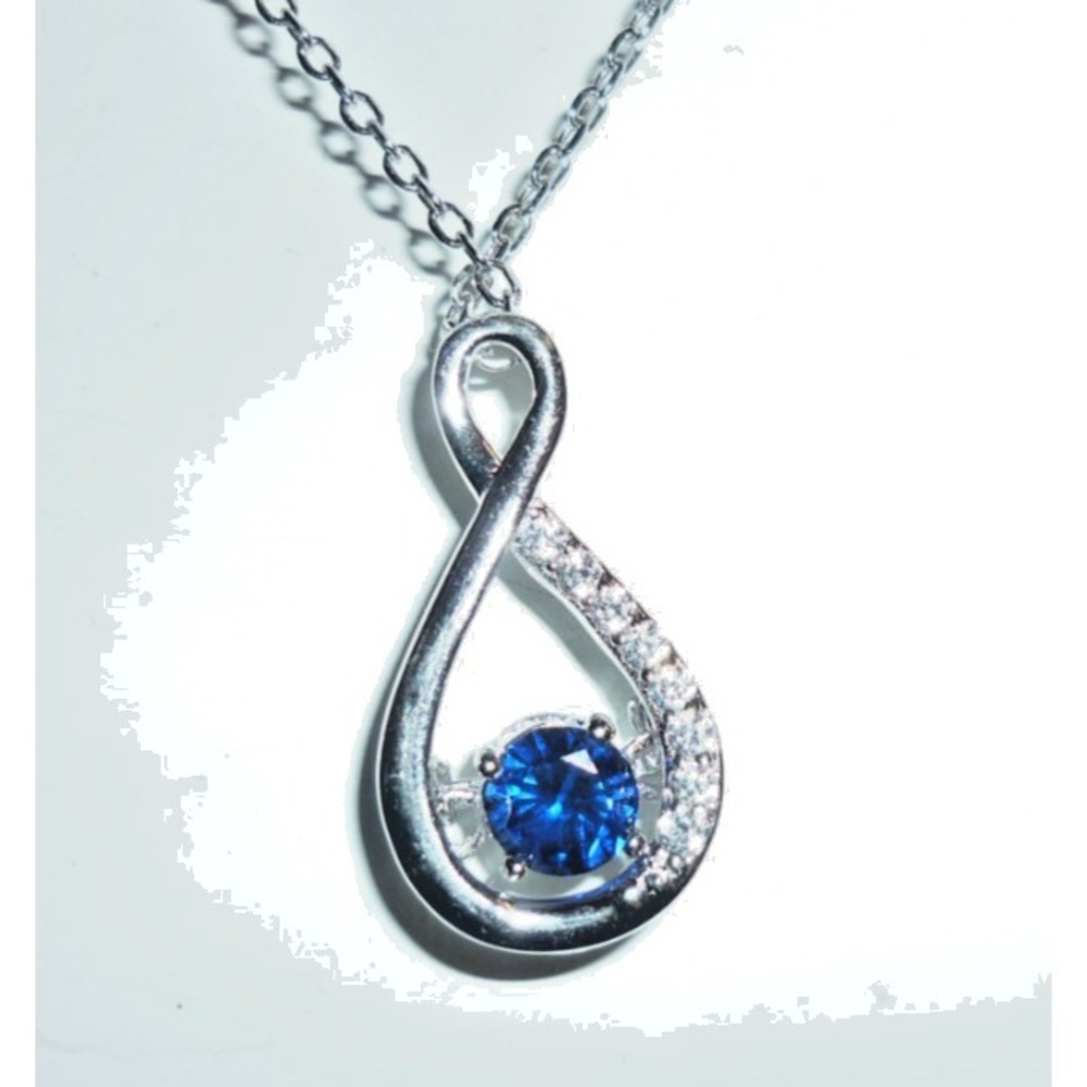 Caperci 925 Sterling‎ Silver Simulated Blue Saphire Chain Pendant Necklace 16"